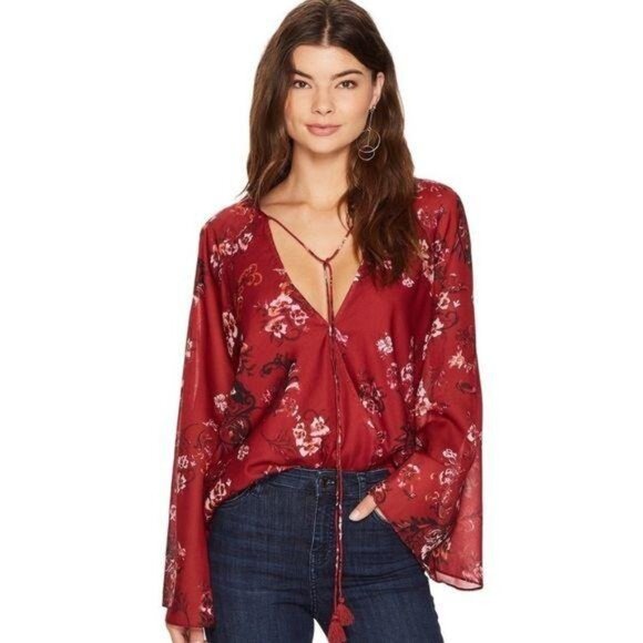 The Jetset Diaries Autumn Surplice Top Size Small Floral Print Bell Sleeve New - Picture 6 of 6